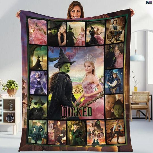 Wicked For Good Blanket, Elphaba And Glinda Blanket, Wicked Shiz University Blanket, Wicked For Good Merch Halloween Gift, Christmas Blanket