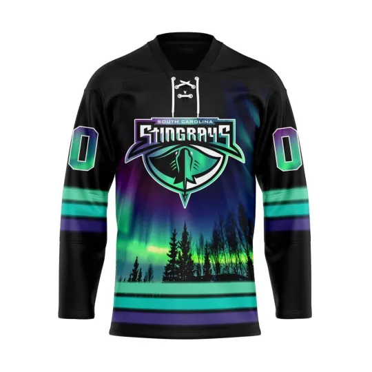 South Carolina Stingrays Special Design With Northern Lights Lace Hockey Shirt