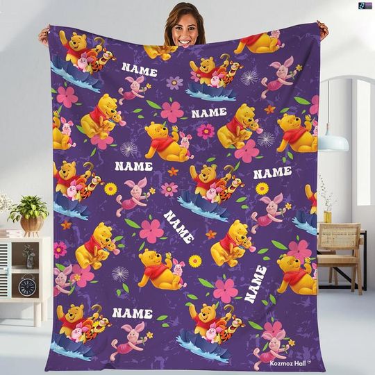 Discover Winnie The Pooh Fleece Blanket, Pooh Tigger Piglet Eeyore Blanket, Pooh Bear Disneyland Throw Blanket For Bed Couch Sofa, Magic Kingdom Trip