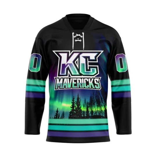 Kansas City Mavericks Special Design With Northern Lights Lace Hockey Shirt