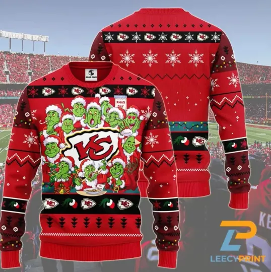 XMAS KC Chiefs 12 Funny Character Christmas Football Ugly Sweater