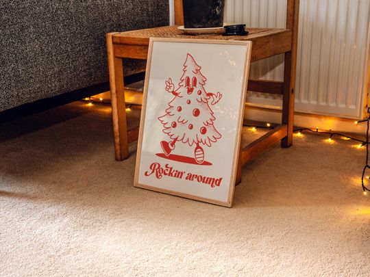 Discover Retro Christmas Print, Rockin Around, Trendy Christmas Wall Art, Red Christmas Decor, Holiday Poster, Kids Christmas Art, Funky christmas