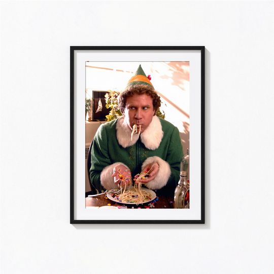 Elf Eating Spaghetti Movie Poster, Funny Kitchen Wall Decor, Christmas Vintage Print, Photography Prints