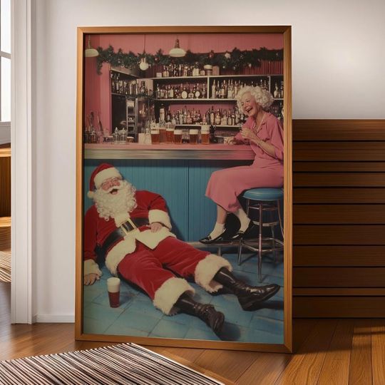 Discover Funny Retro Santa Claus Bar Print  Vintage Christmas Wall Art