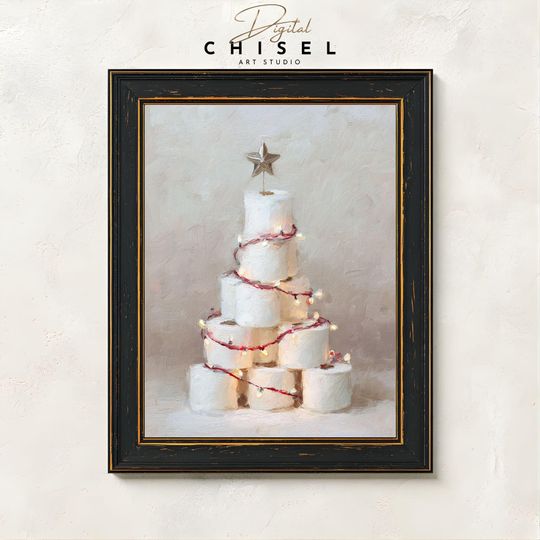 Discover Funny Christmas Bathroom Art, Toilet Paper Tree Painting, Minimal Holiday Decor, Modern Festive Wall Art Printable, Digital Download