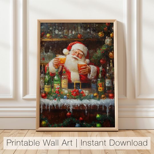 Discover Funny Santa Claus Bar Print: Christmas Holiday Decor (Digital Download)