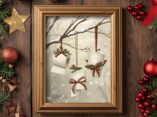 Discover Rustic Christmas Bathroom Wall Art, Toilet Paper Ornaments, Printable Holiday Farmhouse, Digital Download
