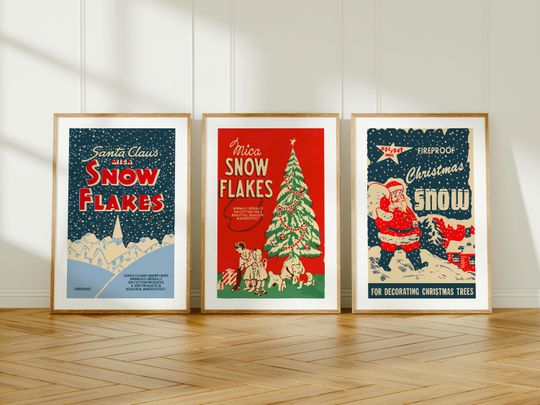 Discover Retro Christmas Art Prints Holiday Poster Set of 3 Christmas Wall Prints Kitchen Christmas Decor Holiday Party Gift for Home