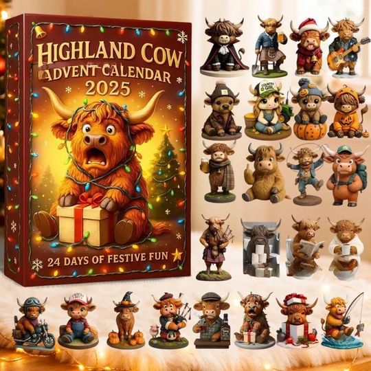 Discover Highland Cow Advent Calendar 2025, Gifts For Highland Cow Lovers, Farmhouse Decor, Unique Animal Gifts, Christmas Ornament