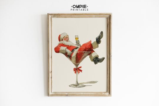 Discover Retro Santa Cocktail Wall Art, Funny Vintage Christmas Poster, Holiday Bar Cart Decor, Martini Glass Santa Print, Festive Digital Download