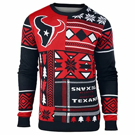 football Men's Houston Texans Patches Ugly Sweater, Red, Gift For Fan, Christmas Gift