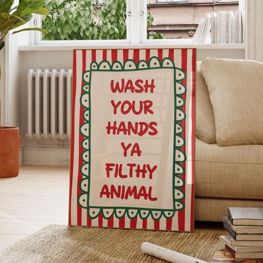 Discover Vintage Christmas Wall Art Whimsical Christmas Quote Print Funny Bathroom Decor Wash Your Hands Ya Filthy Animal Trendy Retro Holiday Poster