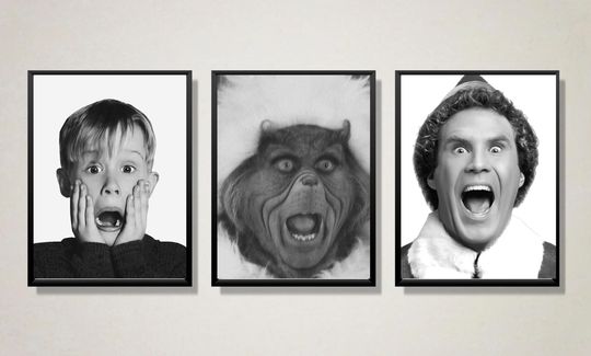 Discover Funny Christmas Movie Poster Set, Black and White Prints (Digital Download)
