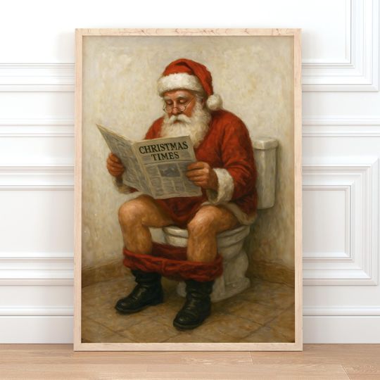 Discover Santa on Toilet Print PRINTABLE Vintage Christmas Oil Painting Wall Art Funny Festive Bathroom Decor Restroom Poster Holiday Humor Download
