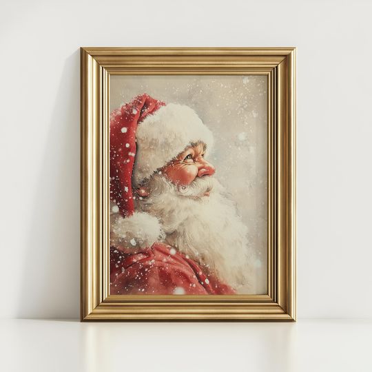 Vintage Santa Claus Portrait Print, Christmas Wall Art, Classic Holiday Home Decor, Festive Seasonal Poster, Winter Art