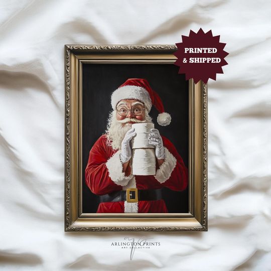 Discover Santa Bathroom Art Print, Funny Christmas Wall Decor, UNFRAMED Toilet Paper Santa Print, Holiday Guest Bathroom Art