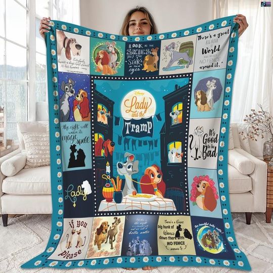 Disneyland Lady And The Tramp Fleece Blanket, Lady And The Tramp Blanket, Lady And The Tramp Movie Blanket, Disneyland Blanket Birthday Gift