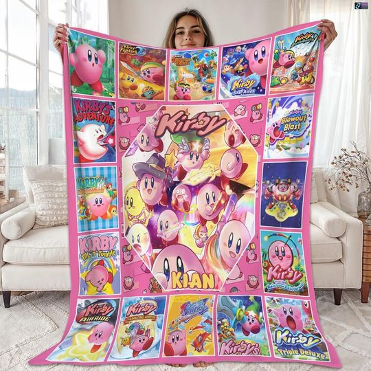 Kirby Fleece Blanket, Custom Kirby Throw Blanket For Bed Couch Sofa, Kirby Birthday Party, Kirby Sofa Blanket, Birthday Gift, Christmas Gift