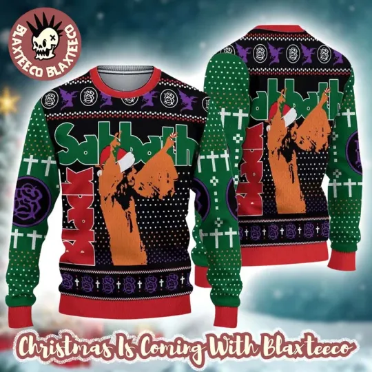 Black Sabbath Vol 4 Ugly Xmas Sweater with Santa Hat - Heavy Metal Holiday Gift
