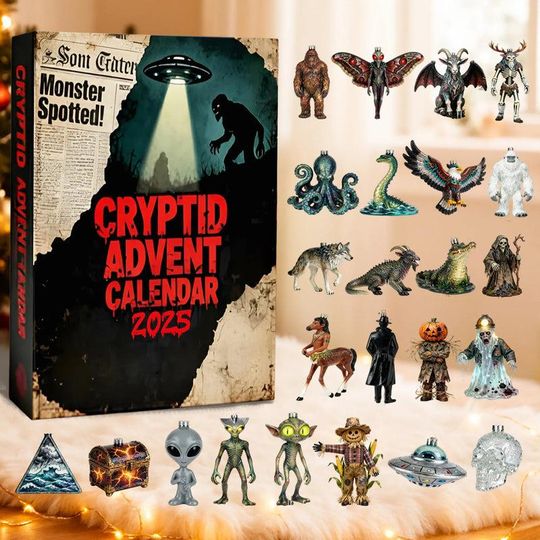 Discover Acrylic Advent Calendar 2025 - Cryptid Monster Halloween Gift for Kids, Mystical Decorations, Holiday Countdown