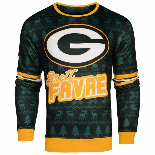 Discover Football Men's Green Bay Brett Favre Retired Player Ugly Sweater, Christmas Gift