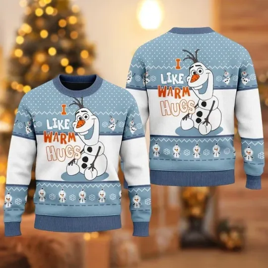 Discover Olaf I Like Warm Hugs Ugly Christmas Sweater, Olaf Character Frozen Xmas Sweatsh