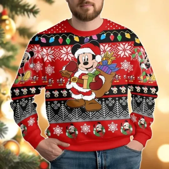 Discover Mickey Mouse Ugly Christmas Sweater, Mickey Santa Holiday Sweater, Movie Xmas Sw