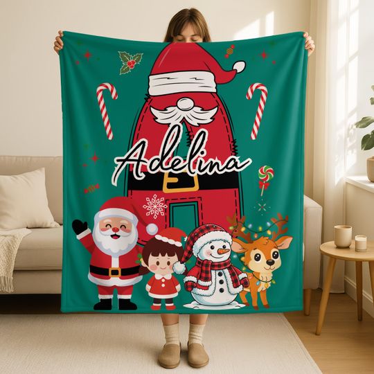 Discover Custom Christmas Letter Santa Sack Doodle Letters Throw Blanket,Personalised Christmas Kids Letters Blanket,Custom Name Cozy&nbsp;Winter&nbsp;Throw