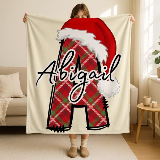 Customized Christmas Monogram Blanket,Custom Name Winter Blanket, Personalized Holiday Throw,Fleece Kids Holiday Decor Gift,Cozy&nbsp;Family