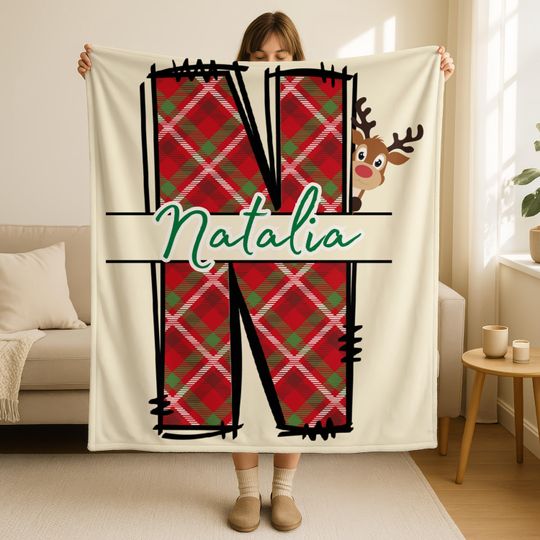 Discover Custom Name Cute Christmas Blanket Holiday Decor,Toddler Christmas Bedding, Baby First Christmas,Winter Baby Shower Gift,XMas Monogram