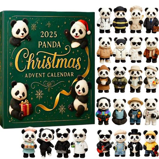 Discover 2025 Panda Christmas 2D Flat Advent Calendar, Cute Holiday Countdown Board, Festive Gift for Kids and Panda Lovers