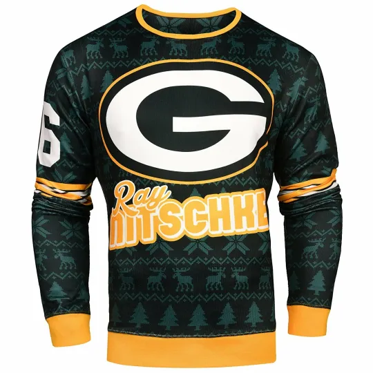 Discover Football Men's Green Bay Ray Nitschke #66 Retired Player Ugly Sweater, Christmas Gift