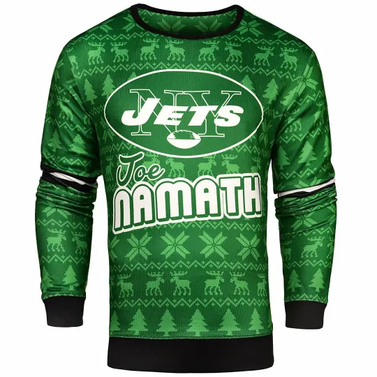 Discover football Men's New York Jets Joe Namath #12 Retired Player Ugly Sweater, Christmas Gift