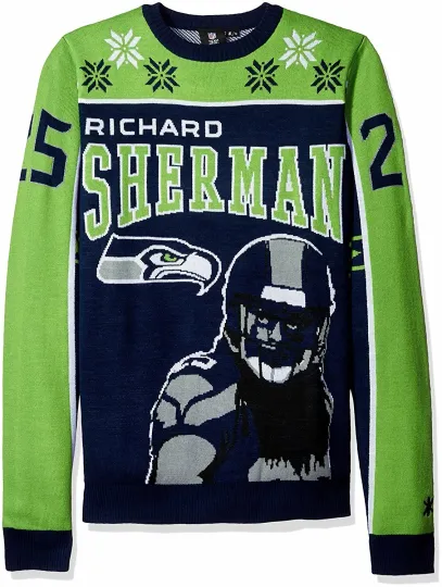 Discover Football Men's Seattle Richard Sherman #25 Ugly Sweater, Gift For Fan, Christmas Gift