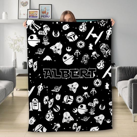 Discover Personalized Name Star Wars Blanket, Starwars Characters Blanket, Birthday Gift, Custom Darth Vader At At BB8 Galaxy Edge Blanket