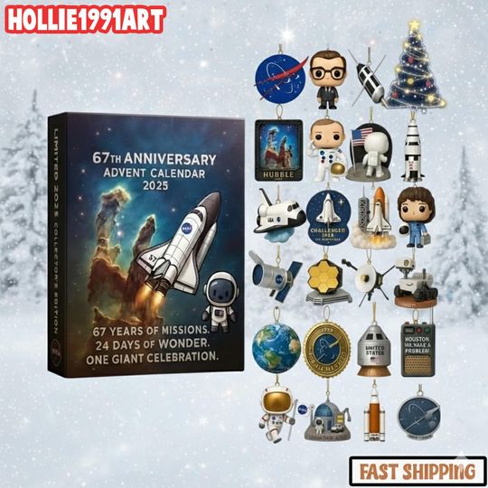 Discover NASA 67th Anniversary Advent Calendar 2025, Space Shuttle Astronaut Merch, Christmas Gift for Science Lover, Hubbell Curiosity Set