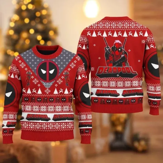 Discover Deadpool Ugly Christmas Sweater, Superhero Holiday Sweatshirt