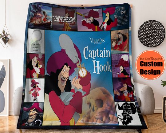 Discover Vintage Captain Hook Villain Fleece Blanket, Peter Pan Throw Blanket For Kid Baby Adults, Disney Home Decor, Gift For Christmas Holiday