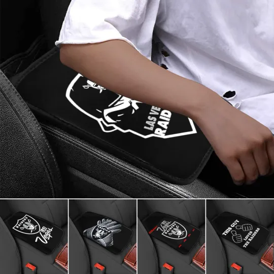 Discover Las Vegas Raiders Car Armrest Cushion Auto Handrail Box Cover Center Console Pad