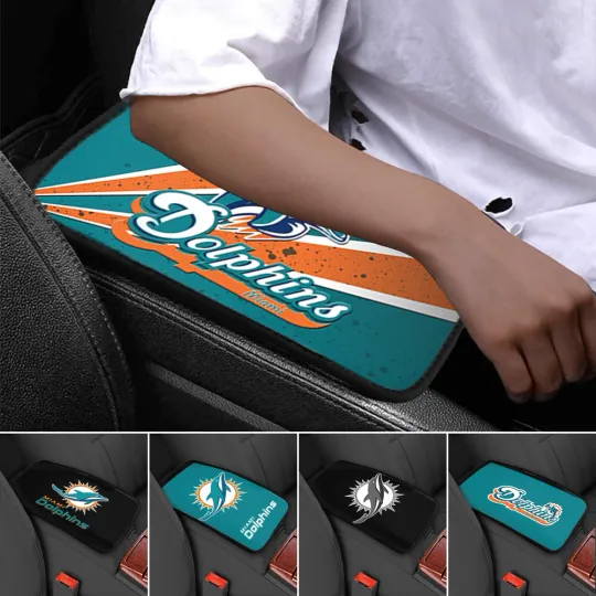 Discover Miami Dolphins Car Armrest Cushion Auto Handrail Box Cover Center Console Pad