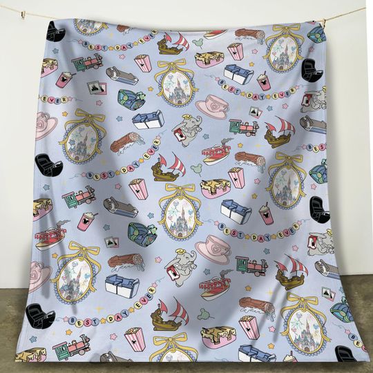 Discover Cute Disney Princess Castle Sketch Best Day Ever Blanket, Magical Disney Parks Adventure Blanket, Disney Coquette Bow Decor, Disneyland Gift