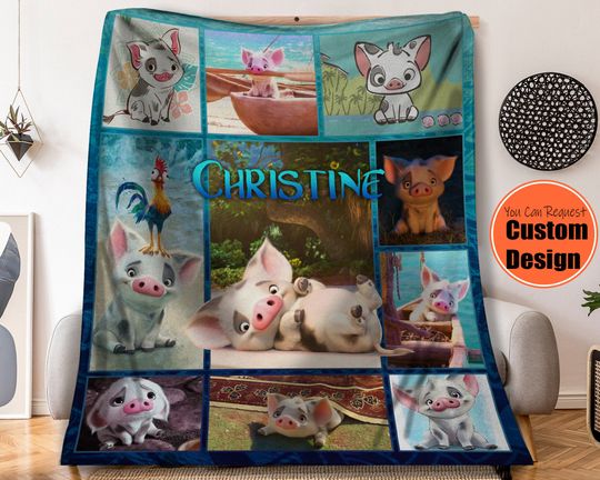 Discover Custom Cute Pua Pig Moana Fleece Blanket,  Blanket For Kid Baby Adult,  Themed Bedding, Home Decor, Personalized Christmas Gift