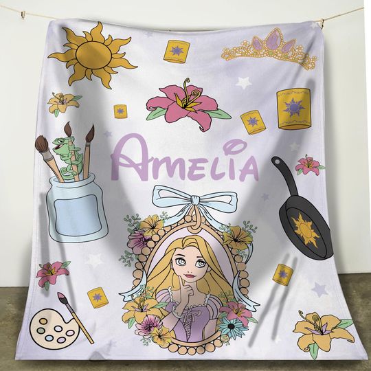 Discover Custom Rapunzel Tangled Watercolor Coquette Bows Blanket, Tangled Floral Sun Lantern Blanket, Disney Princess Home Decor, Rapunzel Bedding