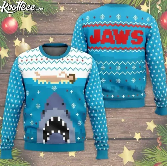 Jaws Blue Pattern Ugly Christmas Sweater for Fans