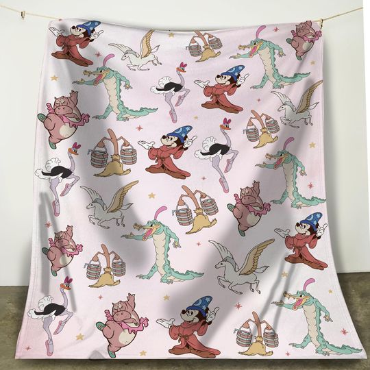 Discover Retro Mickey Fantasia Sorcerer's Apprentice Blanket, Classic Disney Fantasia Throw Blanket, Magic Kingdom Home Decor, Cute Mickey Bedding