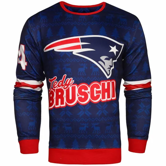 Discover Football Men's New Engllannd Tedy Bruschi #54 Retired Player Ugly Sweater, Christmas Gift