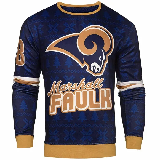 Football Men's St. Louis Marshall Faulk Retired Player Ugly Sweater, Christmas Gift