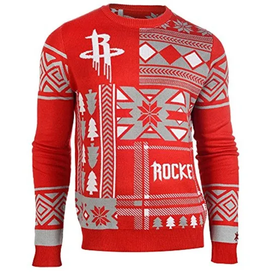 Men's Houston Rockets Patches Ugly Sweater, Red, Christmas Gift