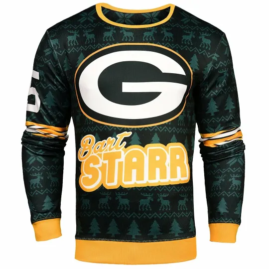 Discover Football Men's Green Bay Bart Starr #15 Retired Player Ugly Sweater, Christmas Gift