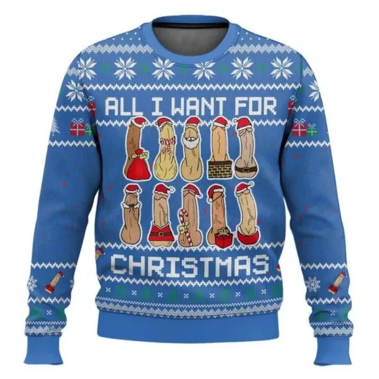 Discover All I Want For Christmas Is You Blue Funny Ugly Christmas Sweater